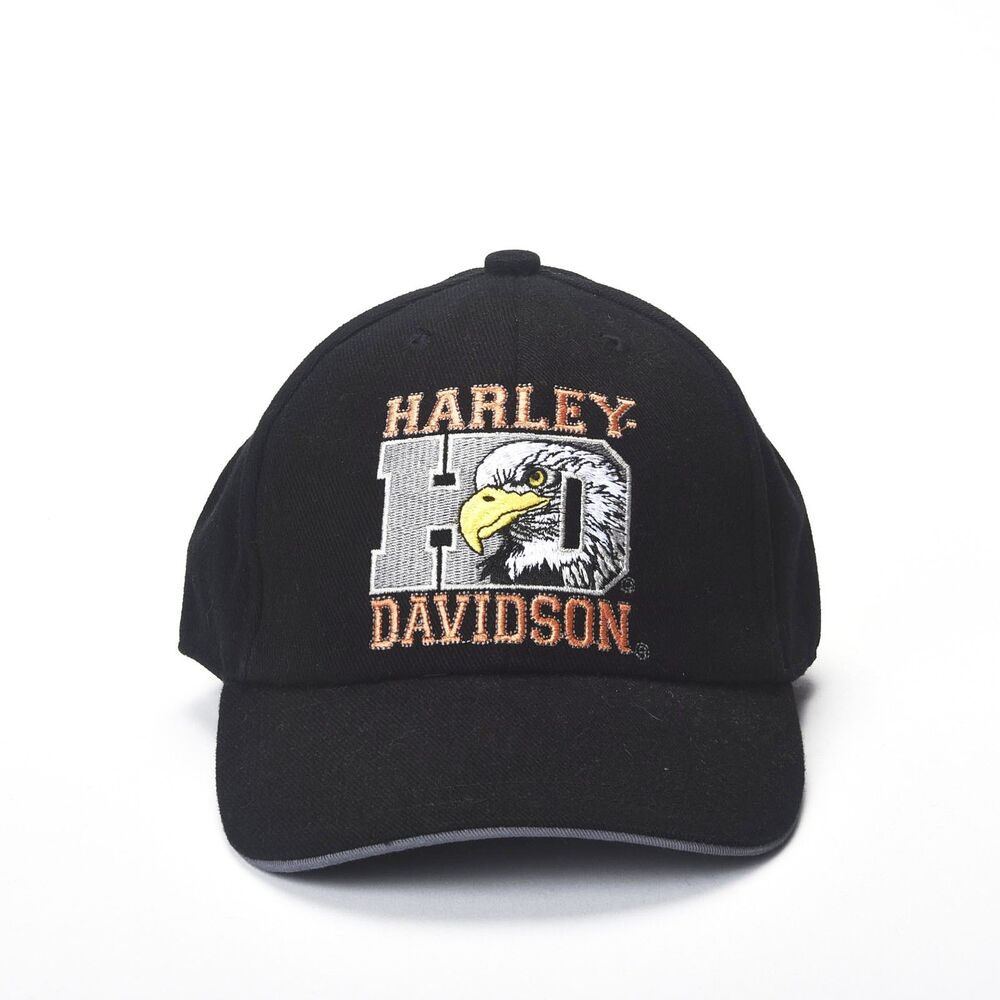 Harley Davidson Cycles Eagle Black Embroidered Baseball Cap Adjustable Back NWT